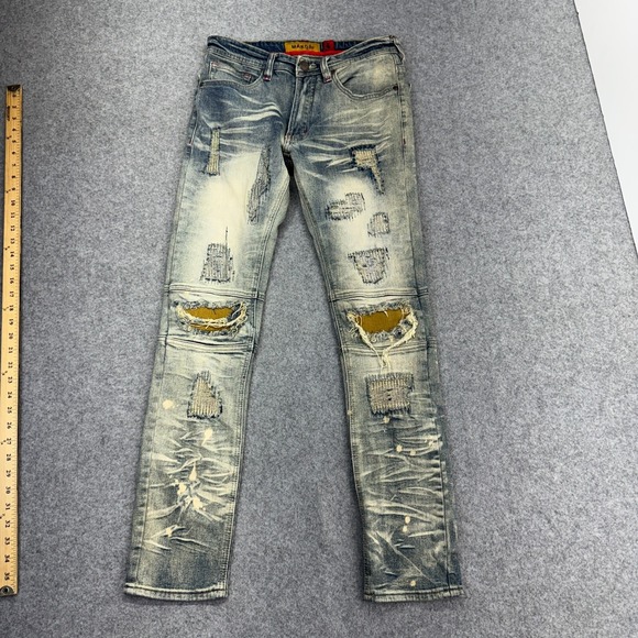 Makobi M1784 Distressed Skinny Jeans 30x30 fits 28" Light Wash Biker‎ Moto Denim - Picture 1 of 11